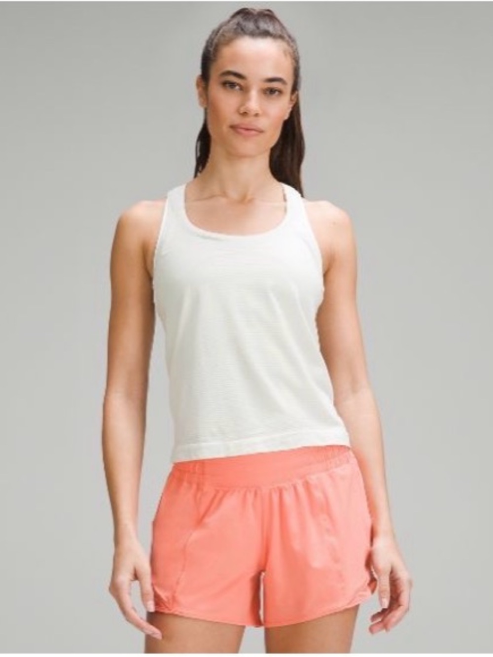 lululemon athletica White Ribbed Muscle Tank,color is bone